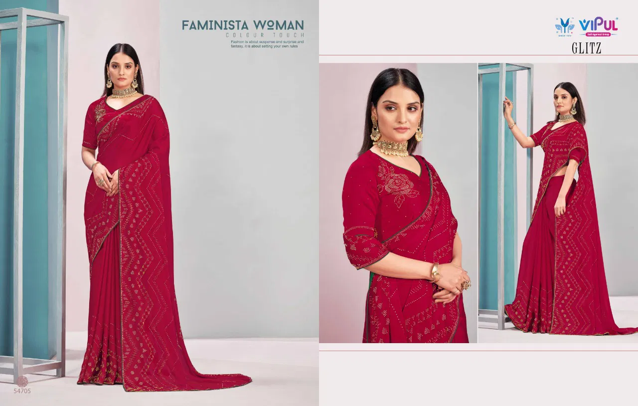 Vipul Glitz Fancy Stylish Party Wear Satin Designer Latest Saree Collection